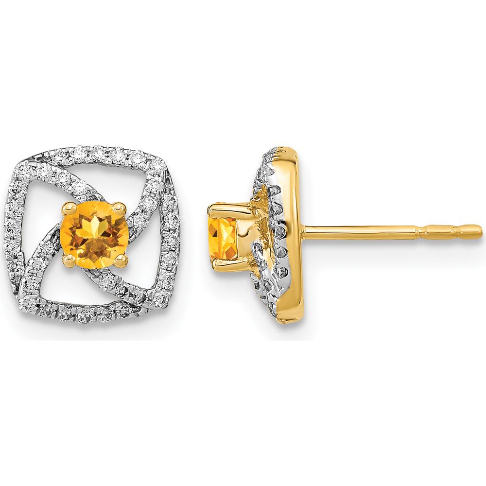 14K Yellow Gold Citrine and Diamond Square Post Earrings - 0.153 Carat Total Citrine Weight, 0.003 Carat Total Diamond Weight by Monteluci Fine Jewelry