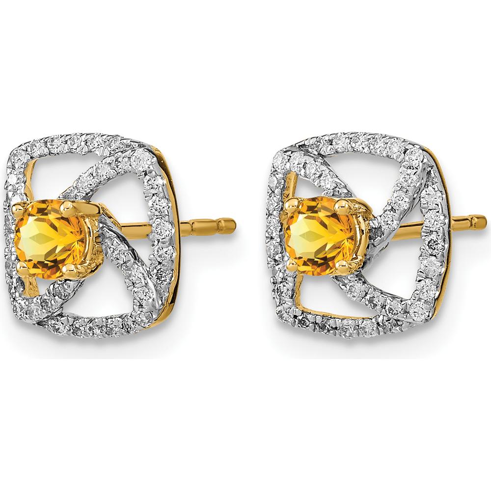 14K Yellow Gold Citrine and Diamond Square Post Earrings - 0.153 Carat Total Citrine Weight, 0.003 Carat Total Diamond Weight by Monteluci Fine Jewelry