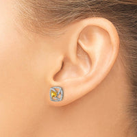 14K Yellow Gold Citrine and Diamond Square Post Earrings - 0.153 Carat Total Citrine Weight, 0.003 Carat Total Diamond Weight by Monteluci Fine Jewelry