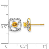 14K Yellow Gold Citrine and Diamond Square Post Earrings - 0.153 Carat Total Citrine Weight, 0.003 Carat Total Diamond Weight by Monteluci Fine Jewelry