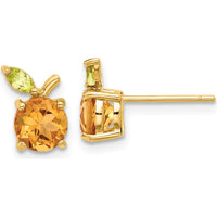 14K Yellow Gold Citrine and Peridot Button Earrings - 1.54 Carat Total Citrine Weight, 0.2 Carat Total Peridot Weight by 0