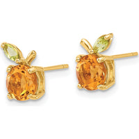 14K Yellow Gold Citrine and Peridot Button Earrings - 1.54 Carat Total Citrine Weight, 0.2 Carat Total Peridot Weight by 0