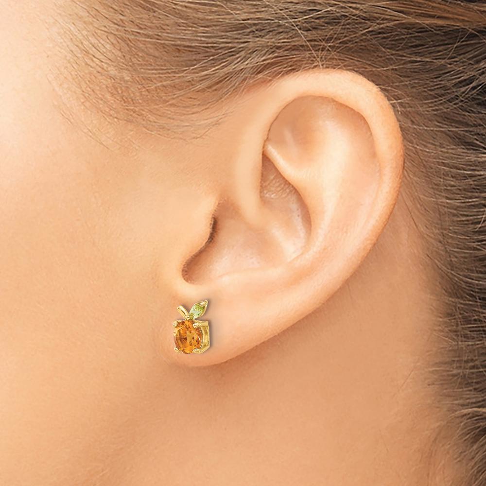 14K Yellow Gold Citrine and Peridot Button Earrings - 1.54 Carat Total Citrine Weight, 0.2 Carat Total Peridot Weight by 0
