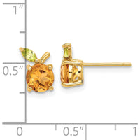 14K Yellow Gold Citrine and Peridot Button Earrings - 1.54 Carat Total Citrine Weight, 0.2 Carat Total Peridot Weight by 0