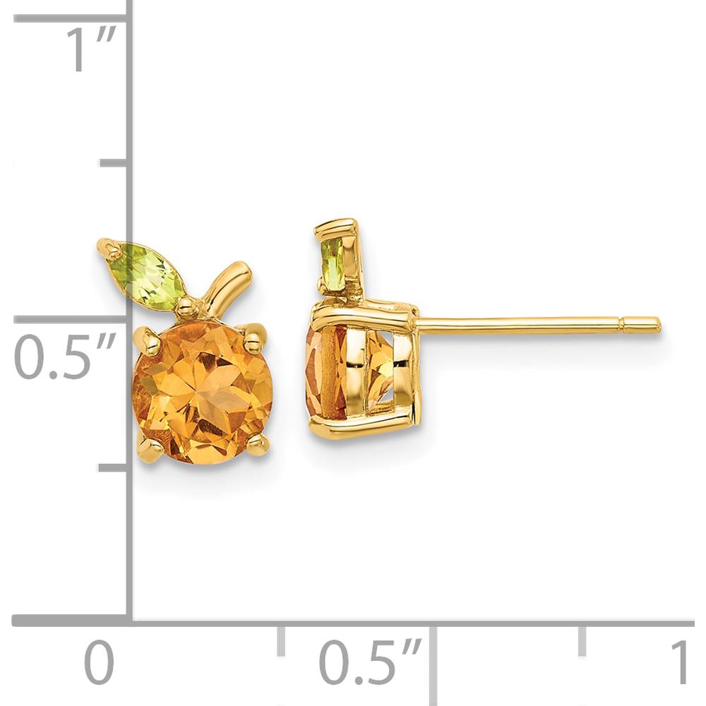 14K Yellow Gold Citrine and Peridot Button Earrings - 1.54 Carat Total Citrine Weight, 0.2 Carat Total Peridot Weight by 0