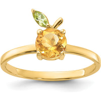 14K Yellow Gold Citrine and Peridot Ring with Round and Marquise Stones - 0.77 Carat Citrine, 0.1 Carat Peridot by 0