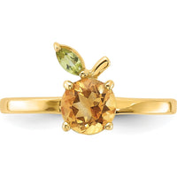 14K Yellow Gold Citrine and Peridot Ring with Round and Marquise Stones - 0.77 Carat Citrine, 0.1 Carat Peridot by 0