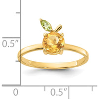 14K Yellow Gold Citrine and Peridot Ring with Round and Marquise Stones - 0.77 Carat Citrine, 0.1 Carat Peridot by 0