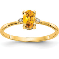 14K Yellow Gold Citrine Birthstone Ring with Round Diamond Accents - 0.40 Carat Citrine, 0.008 Carat Diamonds by Oro Pregiato