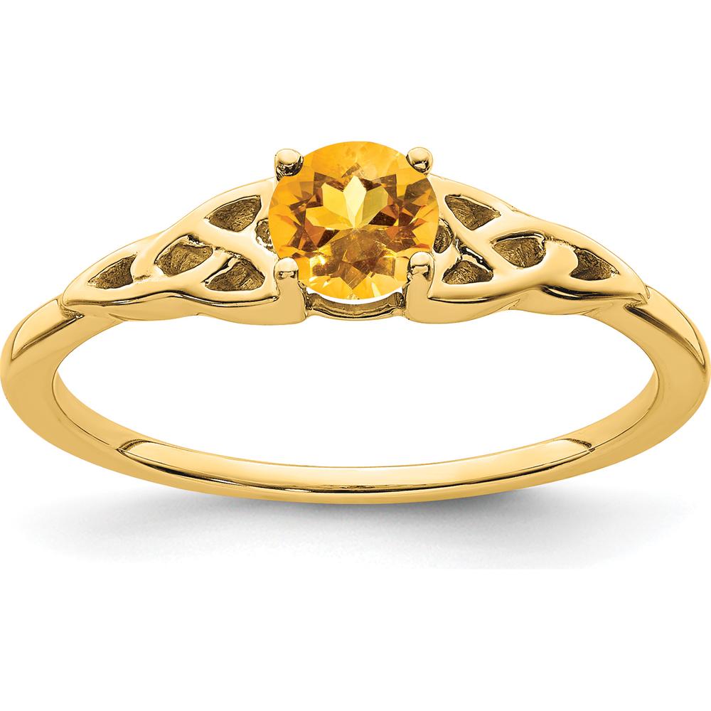 14K Yellow Gold Citrine Celtic Knot Ring with 4-Prong Set Round Citrine - 0.80 Carat Total Gem Weight by 0