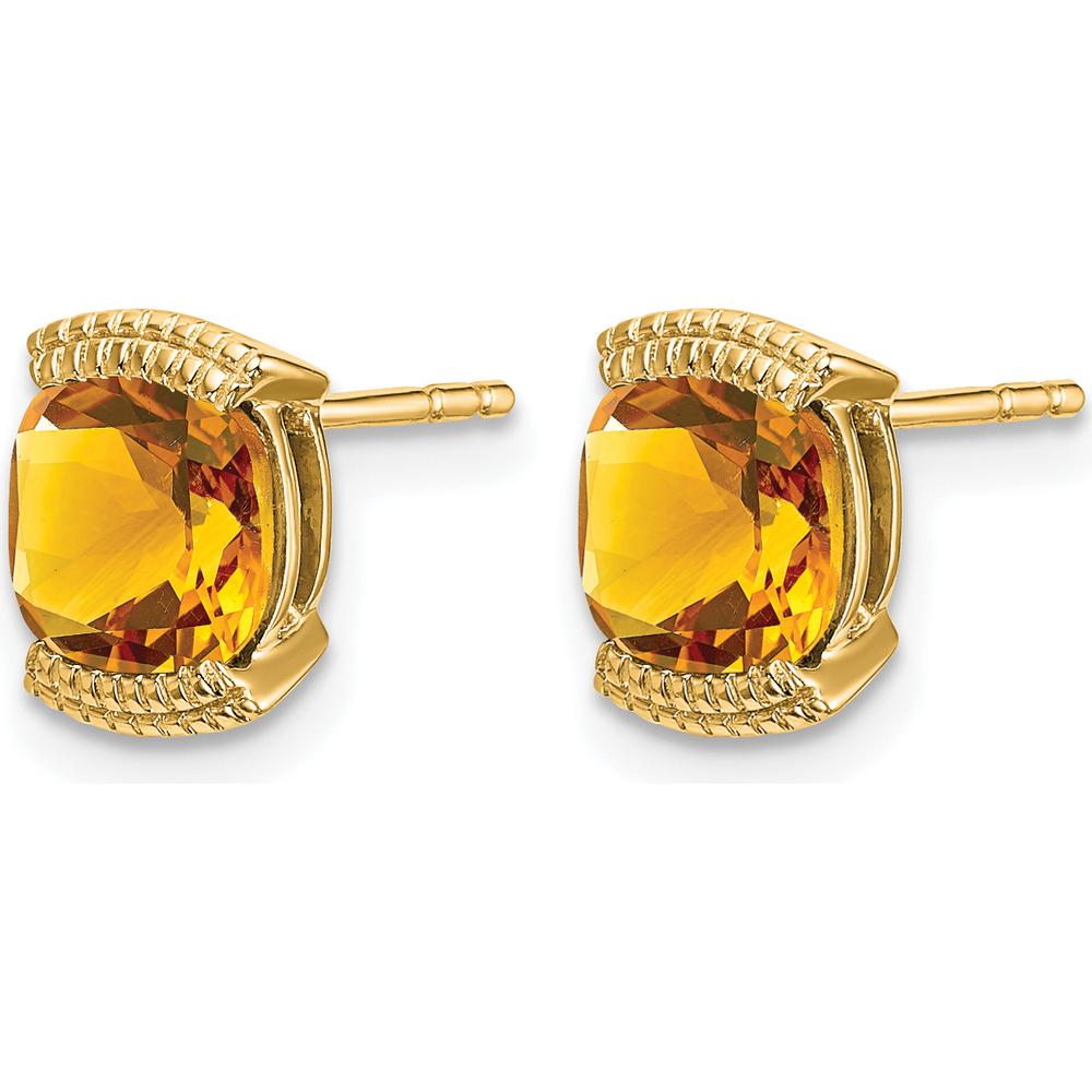 14K Yellow Gold Citrine Cushion-Cut Stud Earrings - 0.892 Carat Total Citrine Weight by Monteluci Fine Jewelry