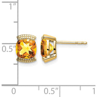 14K Yellow Gold Citrine Cushion-Cut Stud Earrings - 0.892 Carat Total Citrine Weight by Monteluci Fine Jewelry