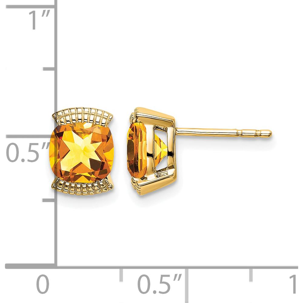14K Yellow Gold Citrine Cushion-Cut Stud Earrings - 0.892 Carat Total Citrine Weight by Monteluci Fine Jewelry