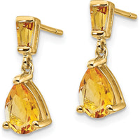 14K Yellow Gold Citrine Dangle Earrings with Baguette and Pear-Cut Citrine - 1.24 Carat Total Citrine Weight by Monteluci Fine Jewelry