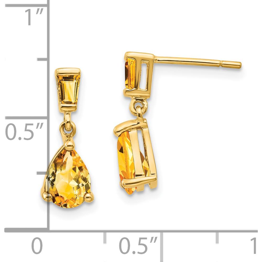 14K Yellow Gold Citrine Dangle Earrings with Baguette and Pear-Cut Citrine - 1.24 Carat Total Citrine Weight by Monteluci Fine Jewelry