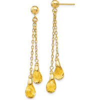 14K Yellow Gold Citrine Dangle Earrings with Pear-Shaped Faceted Stones - 1.50 Carat Total Citrine Weight by Monteluci Fine Jewelry