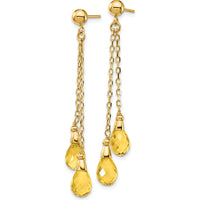 14K Yellow Gold Citrine Dangle Earrings with Pear-Shaped Faceted Stones - 1.50 Carat Total Citrine Weight by Monteluci Fine Jewelry