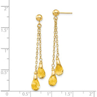 14K Yellow Gold Citrine Dangle Earrings with Pear-Shaped Faceted Stones - 1.50 Carat Total Citrine Weight by Monteluci Fine Jewelry
