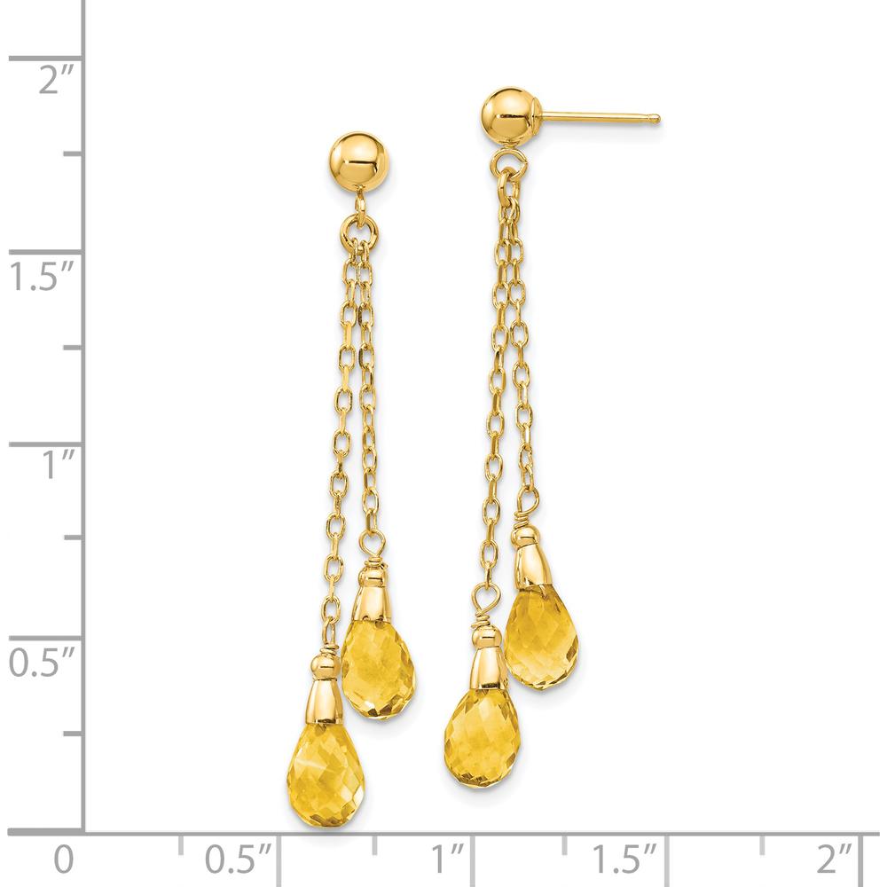 14K Yellow Gold Citrine Dangle Earrings with Pear-Shaped Faceted Stones - 1.50 Carat Total Citrine Weight by Monteluci Fine Jewelry