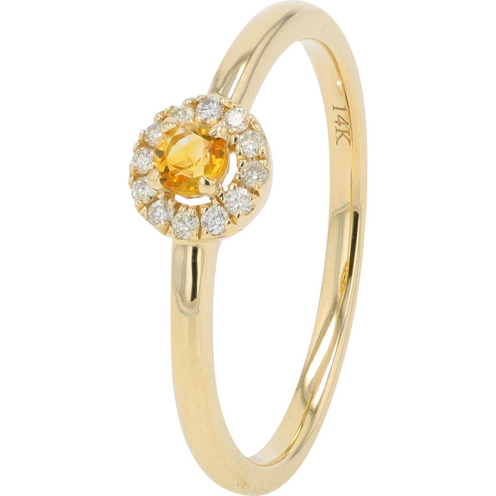 14K Yellow Gold Citrine Halo Ring with Diamond Accents - 0.10 Carat Total Diamond Weight