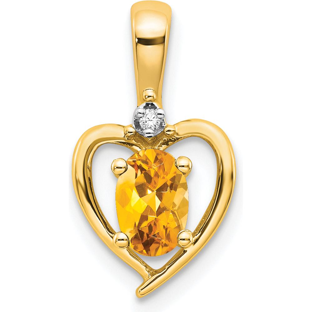 14K Yellow Gold Citrine Heart Pendant with Round Diamond Accent - 0.48 Carat Citrine, 0.007 Carat Diamond by Oro Pregiato