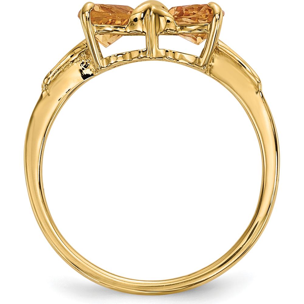 14K Yellow Gold Citrine Heart-Shaped Bow Ring - 10mm Total Stone Size by Oro Pregiato