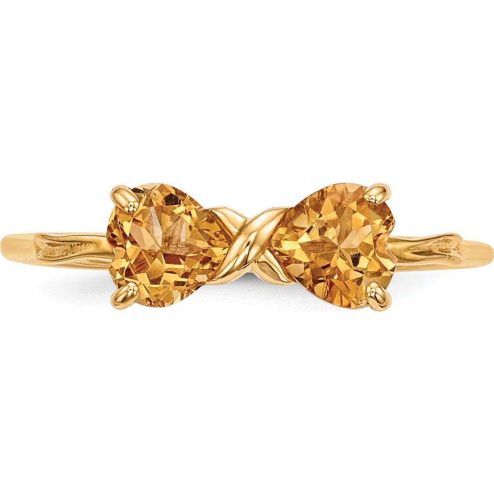 14K Yellow Gold Citrine Heart-Shaped Bow Ring - 10mm Total Stone Size by Oro Pregiato
