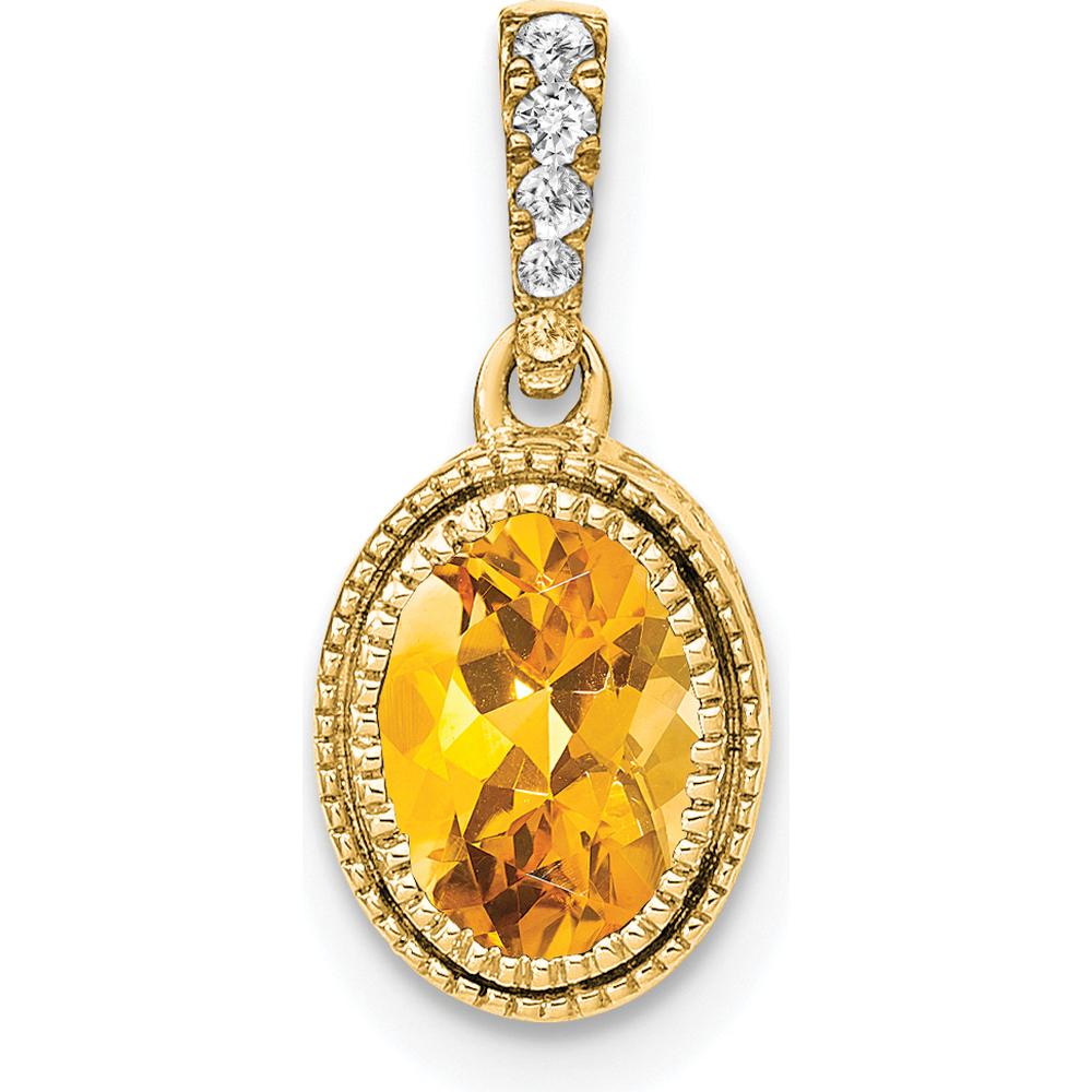 14K Yellow Gold Citrine Pendant with Round Diamond Accents - 0.91 Carat Total Gemstone Weight by Lumare Gioia