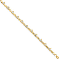 14K Yellow Gold Claddagh Bracelet with Diamond-Cut Polished Links and White Rhodium Plating - 7.25" Length by Oro Pregiato