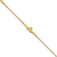 14K Yellow Gold Claddagh Bracelet with Polished Finish and Bismark Chain - 7" by Oro Pregiato