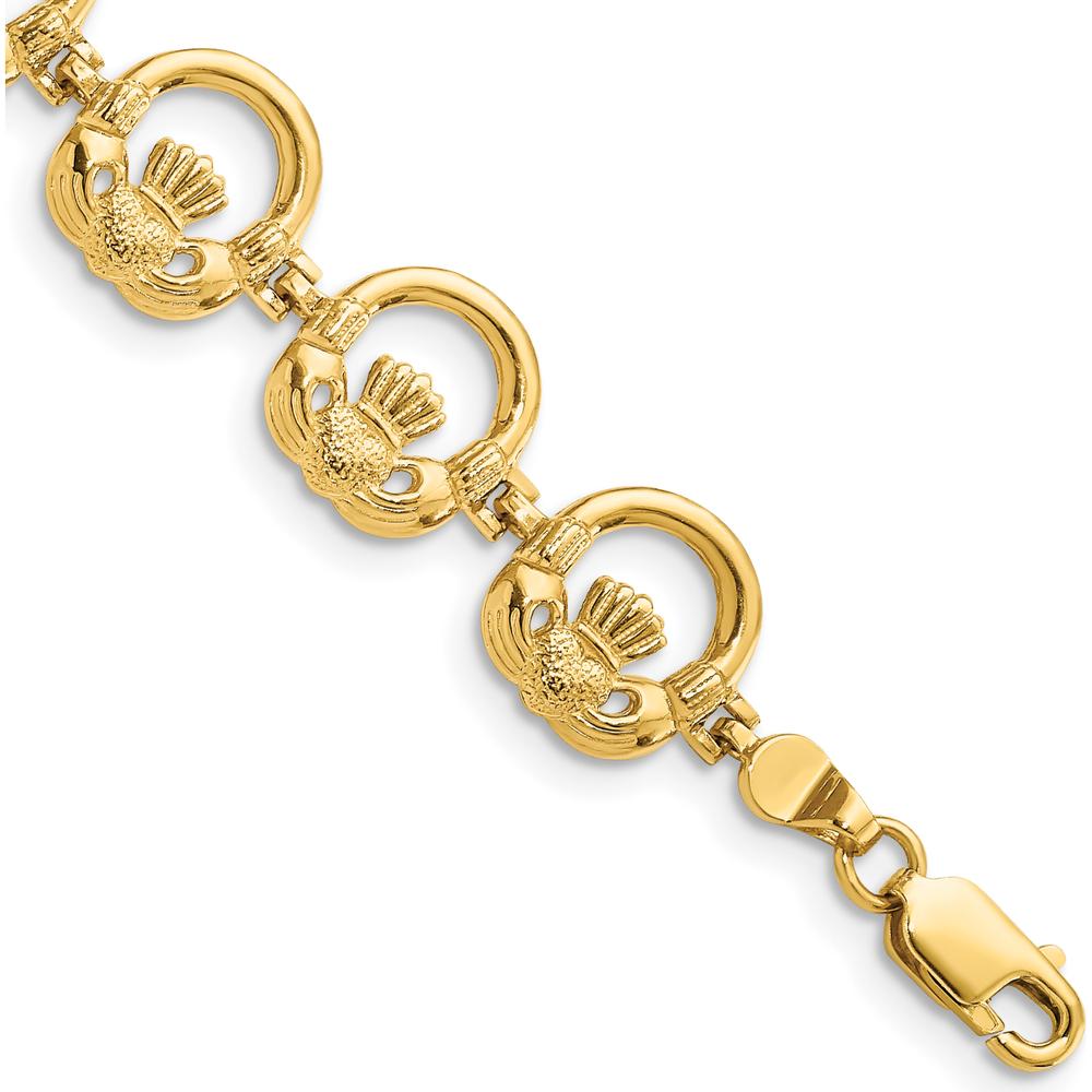 14K Yellow Gold Claddagh Circle Link Bracelet with Lobster Clasp - 7.25" Length by Oro Pregiato