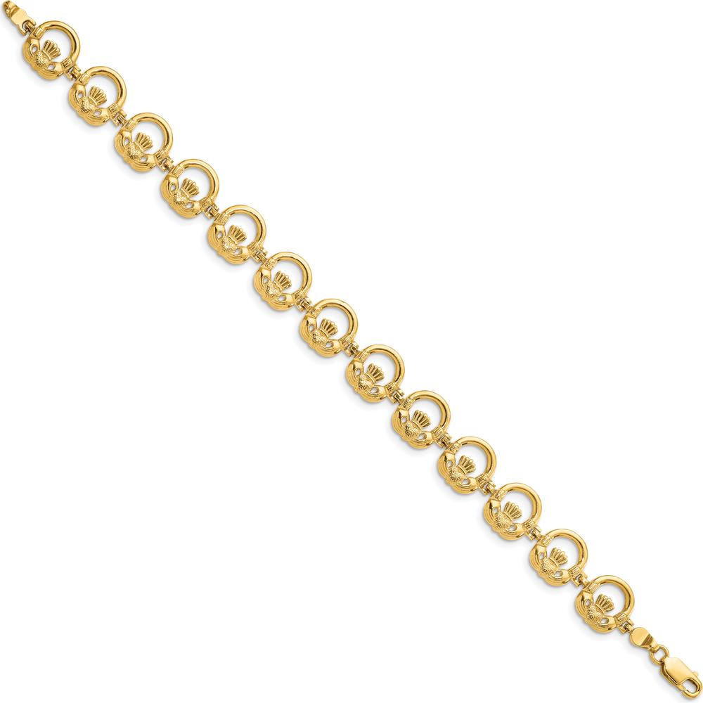 14K Yellow Gold Claddagh Circle Link Bracelet with Lobster Clasp - 7.25" Length by Oro Pregiato
