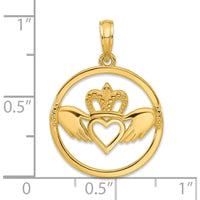 14K Yellow Gold Claddagh Circle Pendant - Timeless Love Symbol by Oro Pregiato