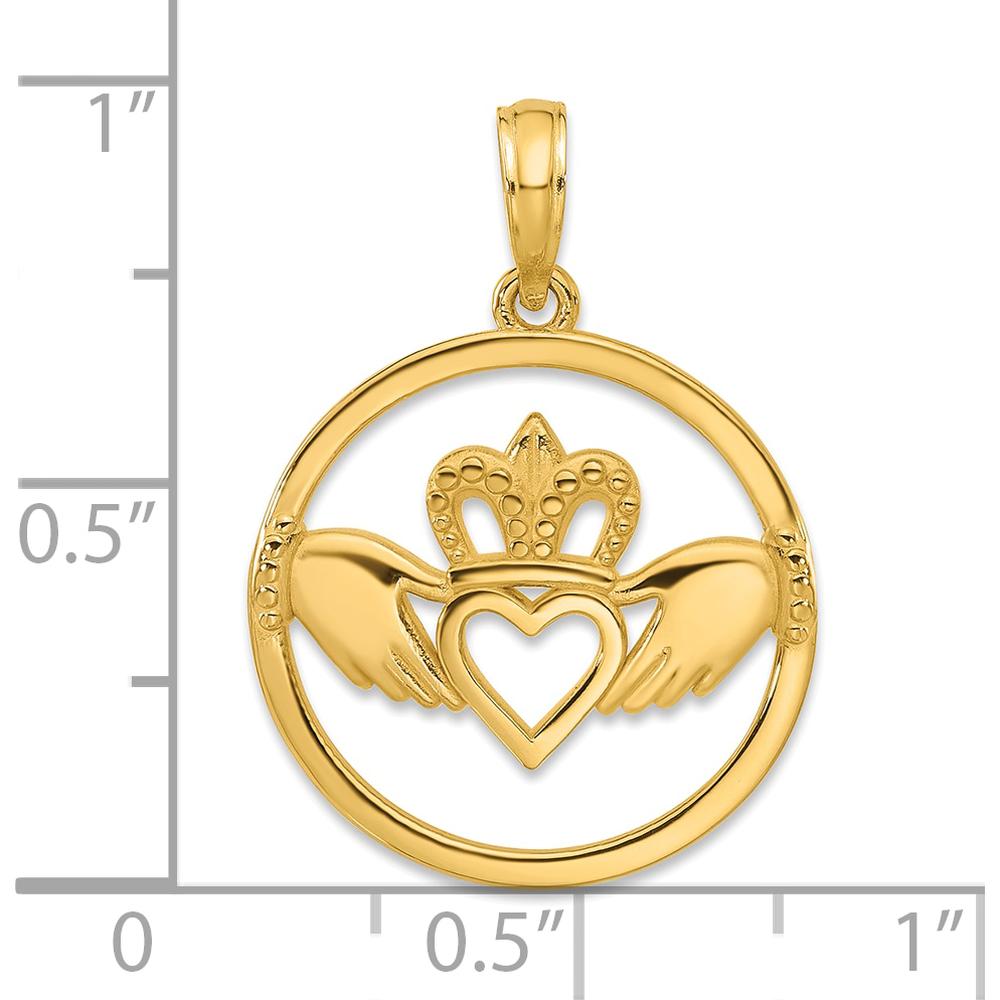 14K Yellow Gold Claddagh Circle Pendant - Timeless Love Symbol by Oro Pregiato