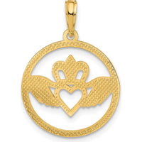 14K Yellow Gold Claddagh Circle Pendant - Timeless Love Symbol by Oro Pregiato