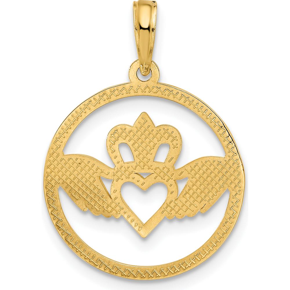 14K Yellow Gold Claddagh Circle Pendant - Timeless Love Symbol by Oro Pregiato