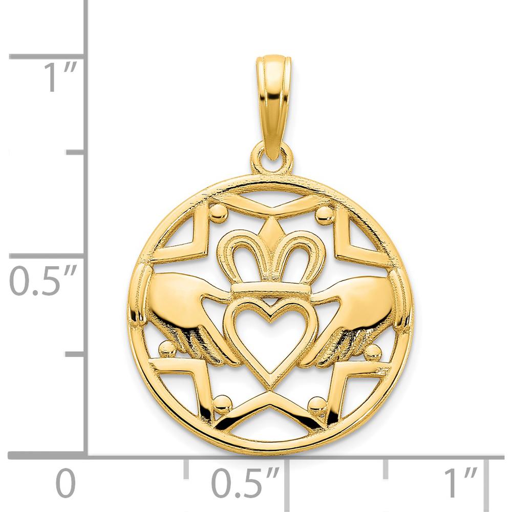 14K Yellow Gold Claddagh Circle Pendant with Polished Finish - 20.5mm Length by Oro Pregiato