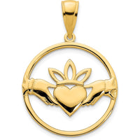 14K Yellow Gold Claddagh Circle Pendant with Polished Finish by Oro Pregiato