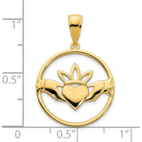 14K Yellow Gold Claddagh Circle Pendant with Polished Finish by Oro Pregiato