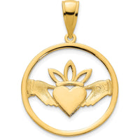 14K Yellow Gold Claddagh Circle Pendant with Polished Finish by Oro Pregiato