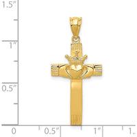 14K Yellow Gold Claddagh Cross Pendant with Polished Finish and Textured Back - 33mm Length by Oro Pregiato