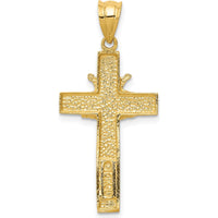 14K Yellow Gold Claddagh Cross Pendant with Polished Finish and Textured Back - 33mm Length by Oro Pregiato