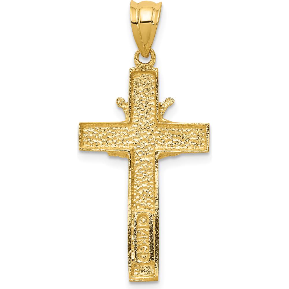 14K Yellow Gold Claddagh Cross Pendant with Polished Finish and Textured Back - 33mm Length by Oro Pregiato