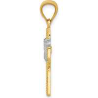 14K Yellow Gold Claddagh Cross Pendant with White Rhodium Accents - Polished Finish by Oro Pregiato