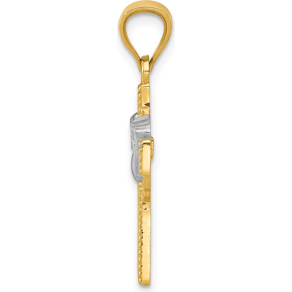 14K Yellow Gold Claddagh Cross Pendant with White Rhodium Accents - Polished Finish by Oro Pregiato