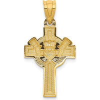 14K Yellow Gold Claddagh Cross Pendant with White Rhodium Accents - Polished Finish by Oro Pregiato