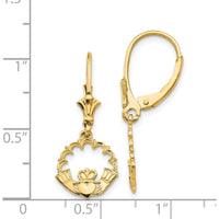 14K Yellow Gold Claddagh in Circle Leverback Drop Earrings - Symbolic Love and Loyalty Design by Oro Pregiato