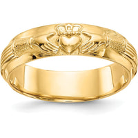 14K Yellow Gold Claddagh Men's Band Ring with Textured Detailing by Oro Pregiato