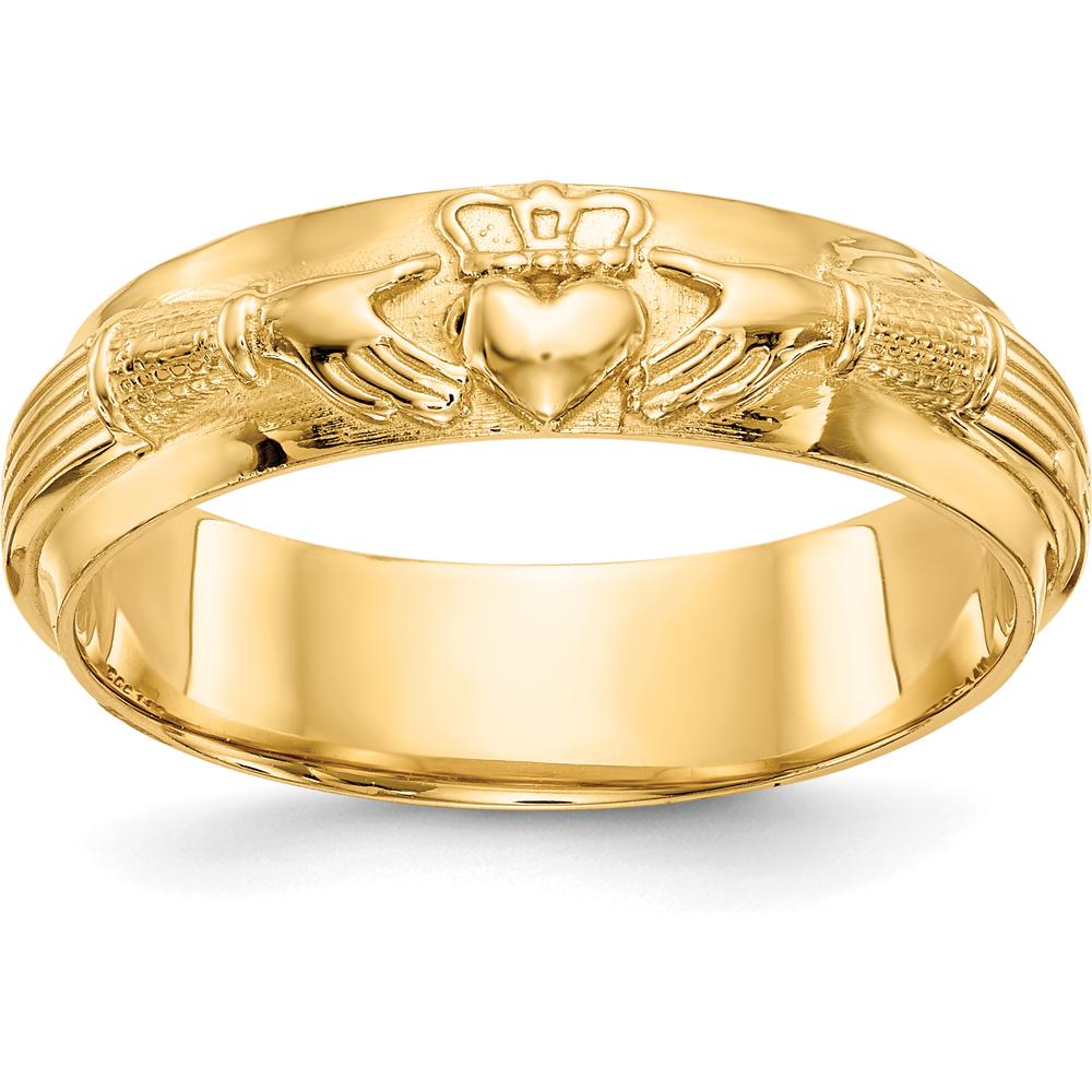 14K Yellow Gold Claddagh Men's Band Ring with Textured Detailing by Oro Pregiato