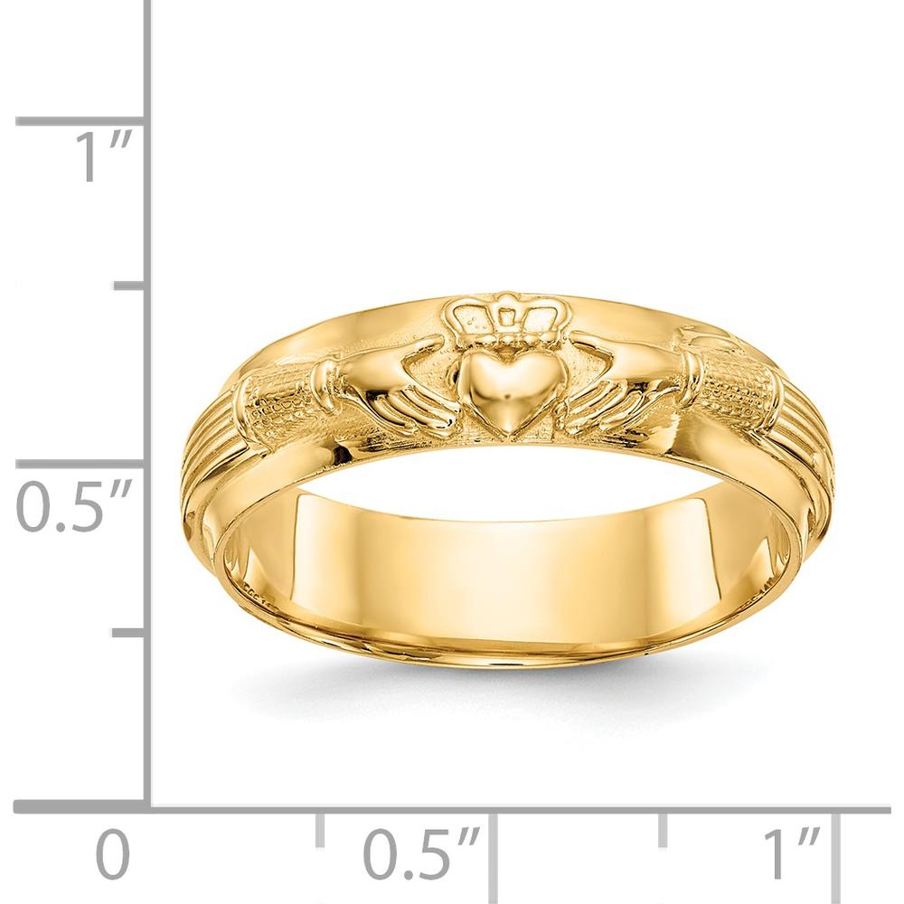 14K Yellow Gold Claddagh Men's Band Ring with Textured Detailing by Oro Pregiato